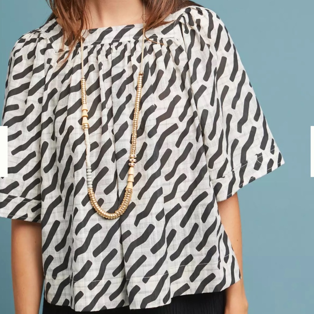 New WHIT Mira Printed Top- cotton blouse - small geometric print anthropology